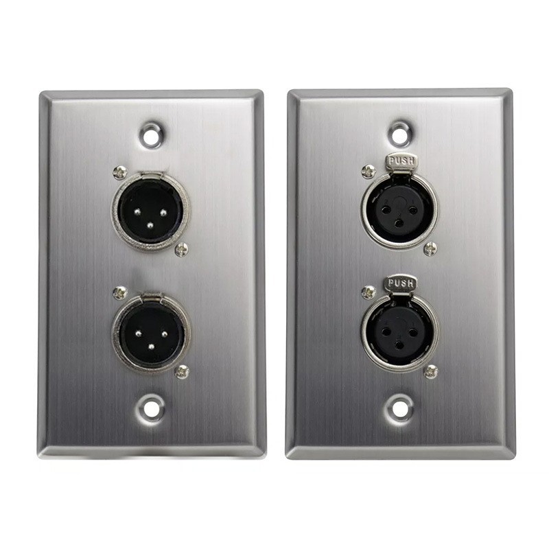 不锈钢面板式双卡农头3PIN镀镍适用多媒体音频话筒KTV麦克风转接