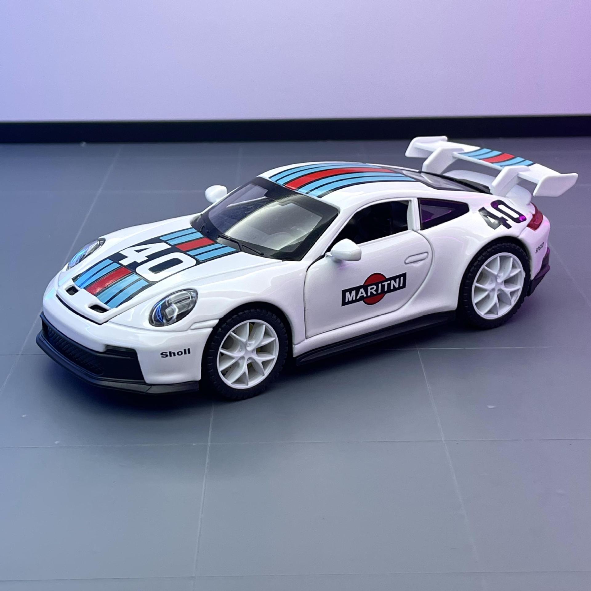 Zhongyuan xinghejin modelo de coche 1:32 tiempo garantizado 911 GT3 coche deportivo con sonido y luz Tire hacia atrás coche de juguete modelo de música adornos