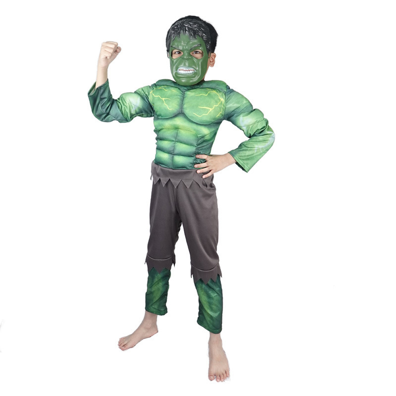 稲妻緑巨人筋肉服装ハロウィーンコスプレ子供浩克英雄連盟The Hulk服|undefined