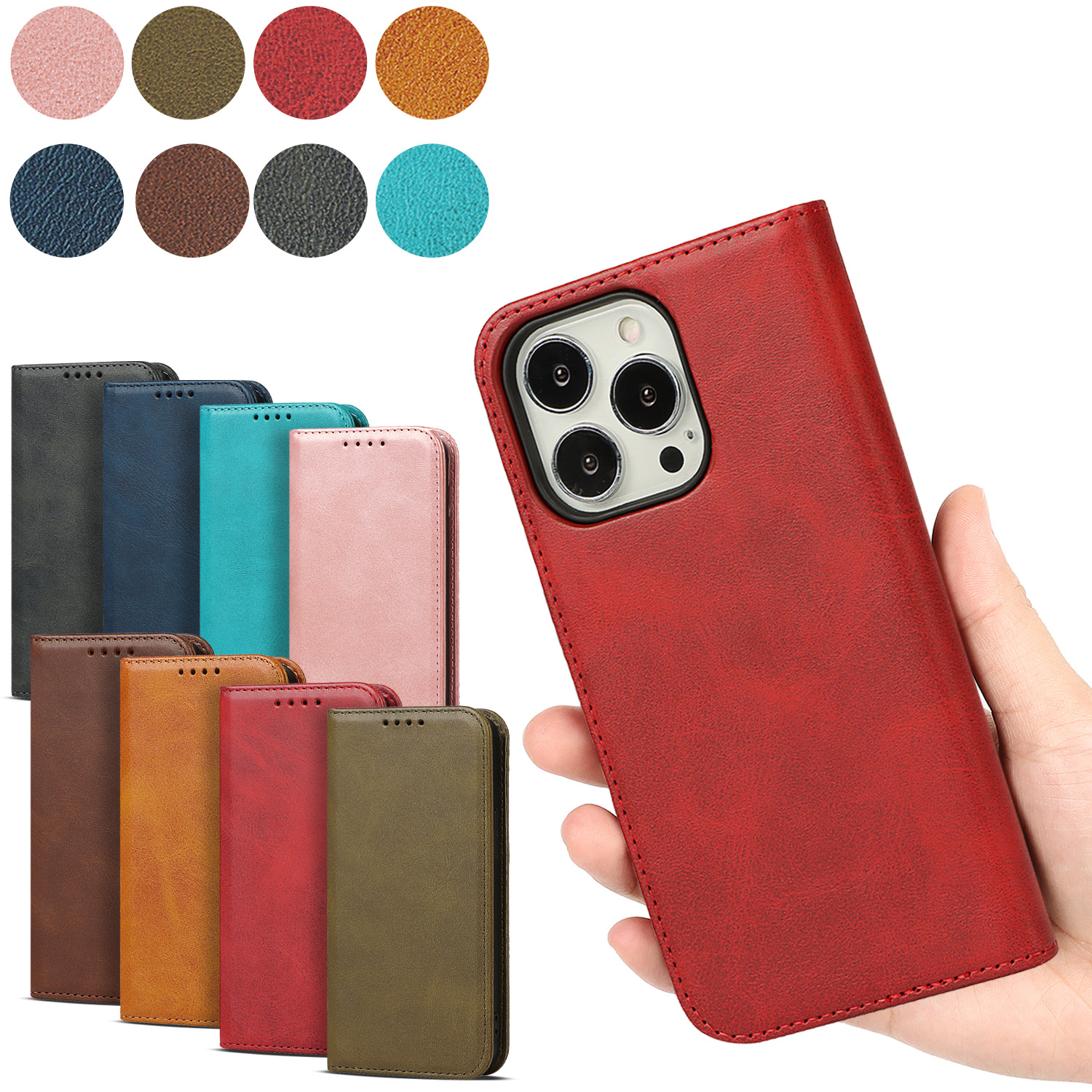 适用iPhone16手机壳苹果17pro小牛纹苹果16 plus强磁翻盖保护皮套