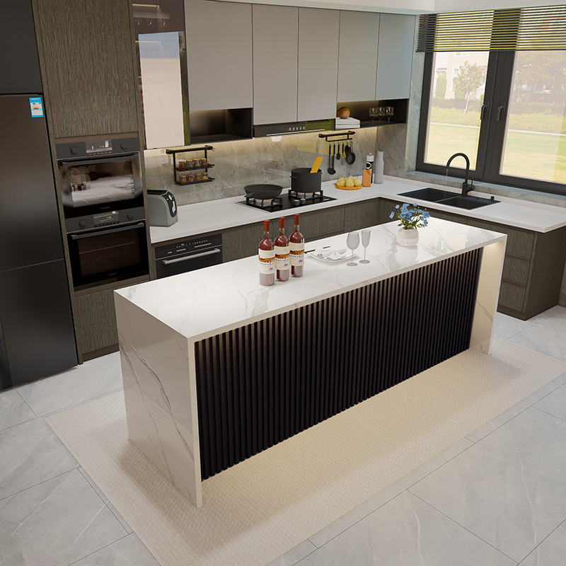 Light Luxury Slate Island Dining Table Integrated Home Small Kitchen Island Modern Simple Marble Bar Table