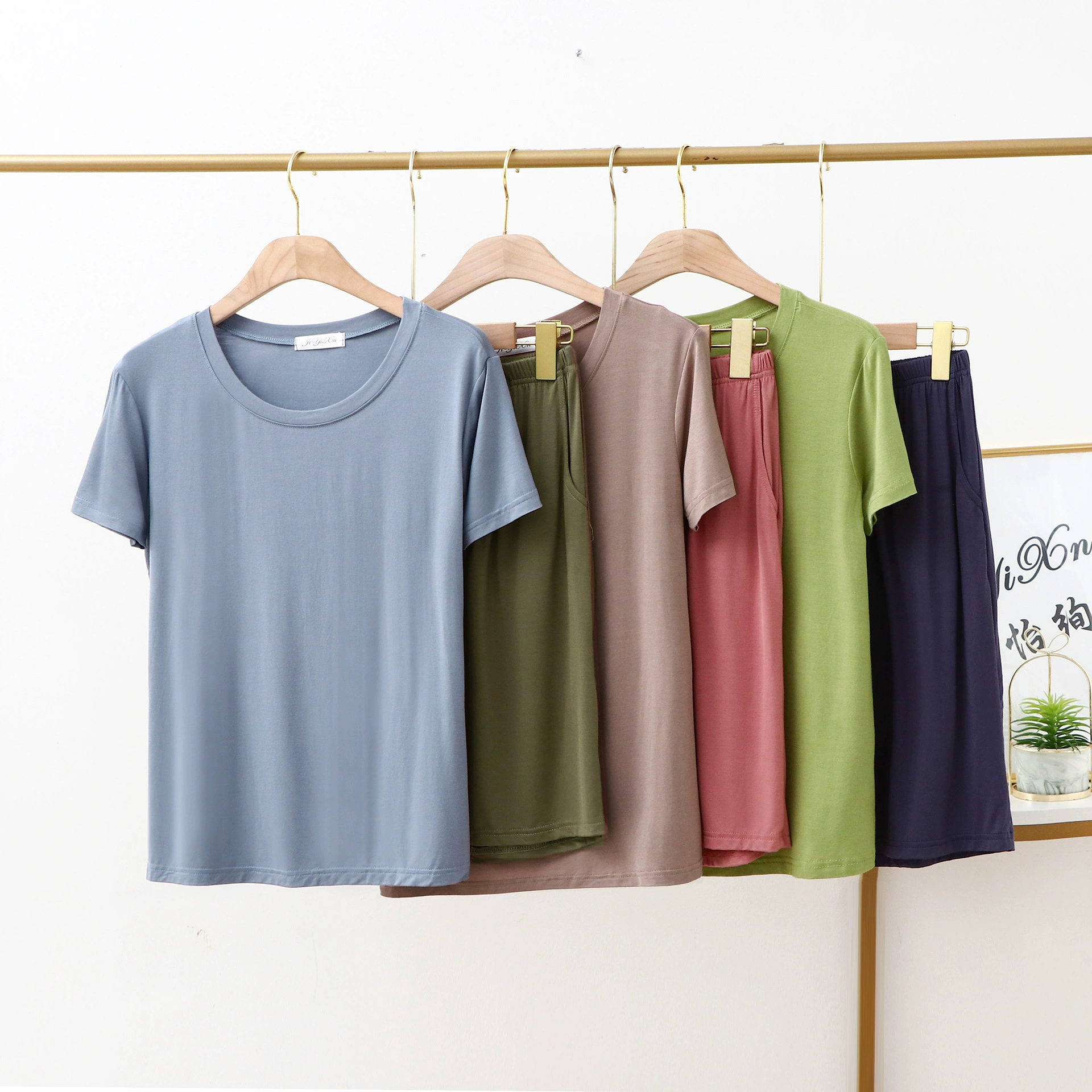 Летний модальный Пижамный с круглым вырезом и короткими рукавами, Пижамный костюм, тонкий большой размер, Свободная Домашняя одежда из двух частей для женщин