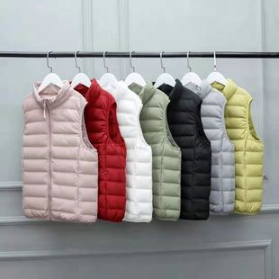 Seamless Interwoven Fabric Light Down Vest Women's Collar Wearing Versatile 90% White Duck Down Solid Color Short Vest