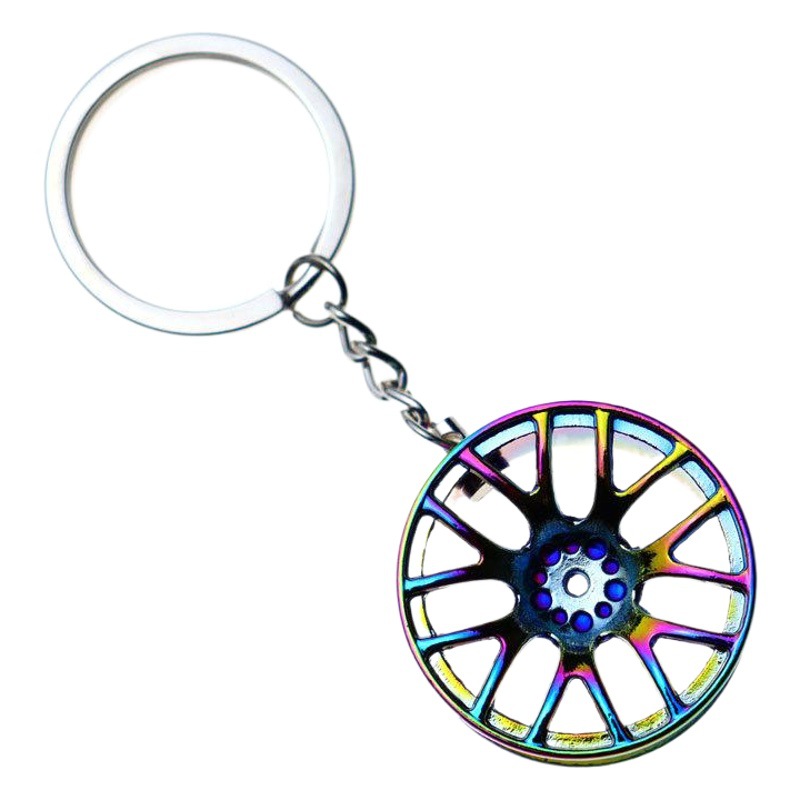 Fábrica de alta calidad aleación de zinc llavero creativo coche rueda cubo llavero colgante regalo artesanía logotipo imprimible