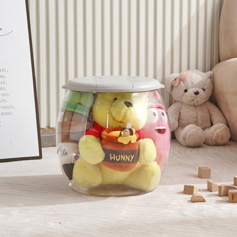 子供用ぬいぐるみ収納ボックス、丸型透明収納バケツ、家庭用積み木収納ベンチ、大容量|undefined