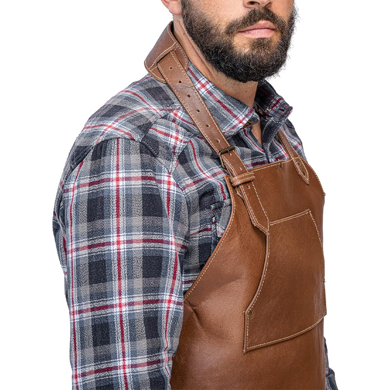 Transfronterizo Amazon cuero PU delantal retro barbero overol dos bolsillos impermeable delantal logotipo personalizado