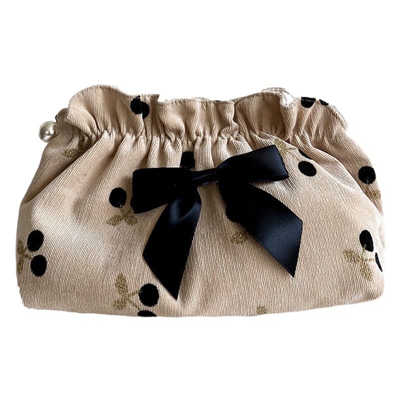 Cross-border Girls New Large Capacity Evening Bag Travel Portable Clutch Bag Corduroy Cosmetic Bag Cherry Storage Bag