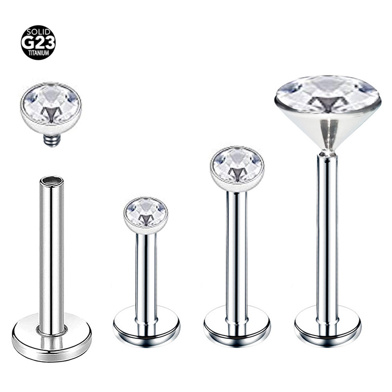 1 F136 internal-thread stud lip piercing, titanium alloy nose ring, ear cartilage stud with flat-bottomed internal spiral cup holder, lip piercing