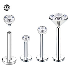 1 F136 internal-thread stud lip piercing, titanium alloy nose ring, ear cartilage stud with flat-bottomed internal spiral cup holder, lip piercing