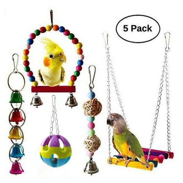 Домашние животные шутки зоотовары попугай костюм игрушка комбинация 5 частей красочные деревянные качели кусают игрушку колокольчик