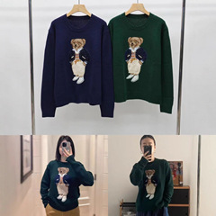 24種類の秋冬男女同モデルのニット刺繍熊重工織花丸首長袖カバーのゆったり版