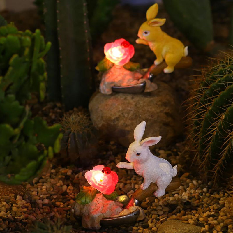 Lámpara de jardín solar conejo luminoso paisaje césped lámpara creativa al aire libre jardín balcón terraza Decoración lámpara