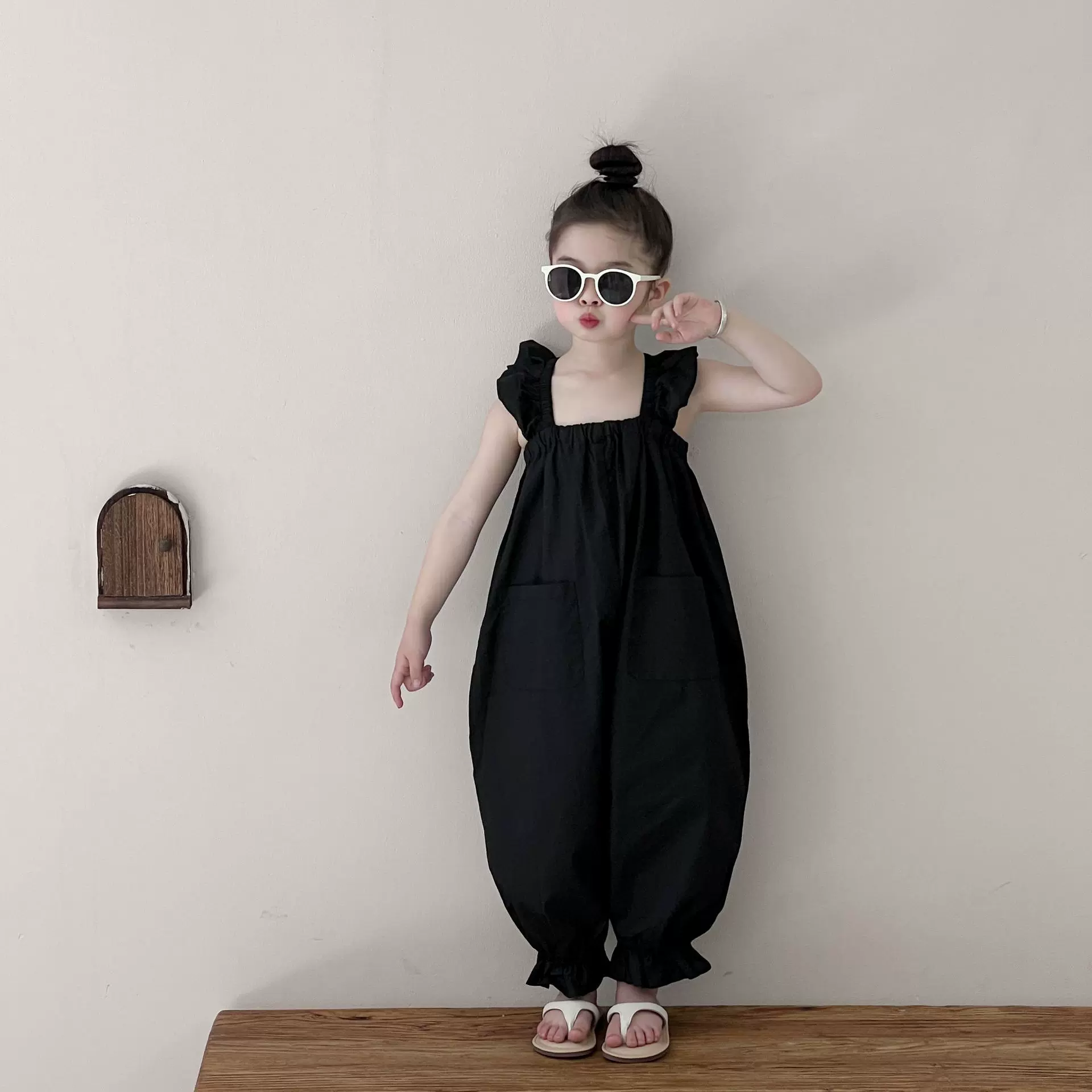 女童2025夏季韩版飞飞袖连体裤洋气长裤子轻薄棉质背带裤轻薄透气