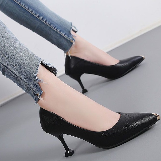 Fuego francés negro puntual zapatos de tacón alto superficial zapatos para mujeres 2026 nuevo tacones de primavera zapatos casuales