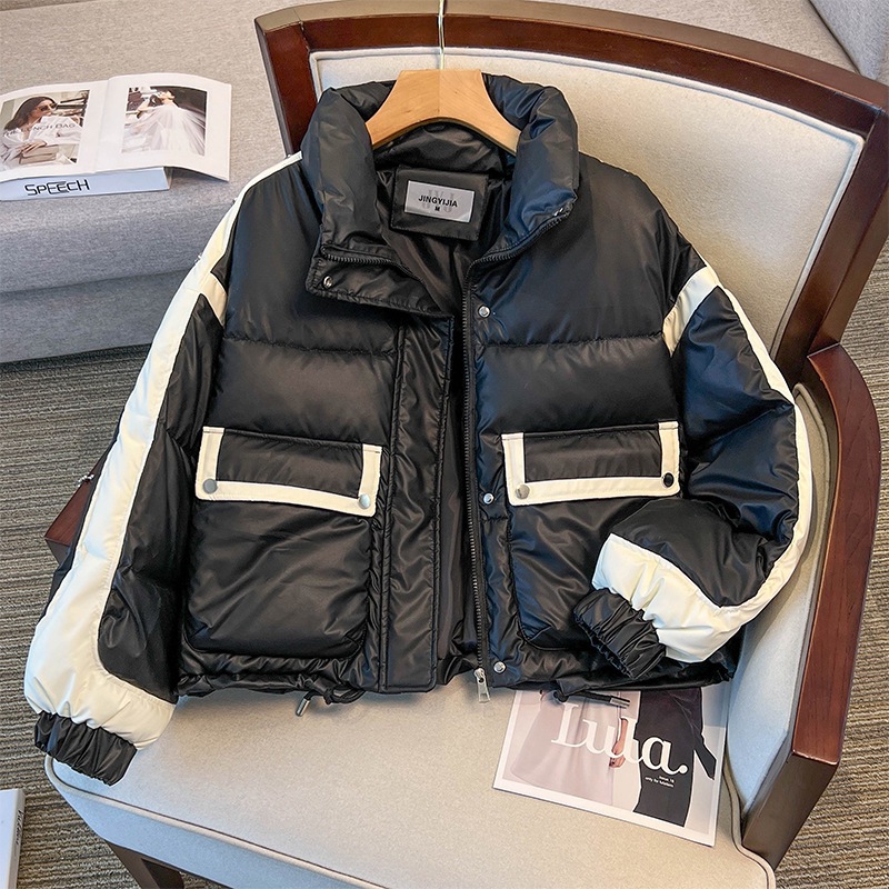 Nuevo color sin lavado PU cuero algodón casual ropa de moda corta de pluma de invierno 2025 abrigo de collar grueso image 1
