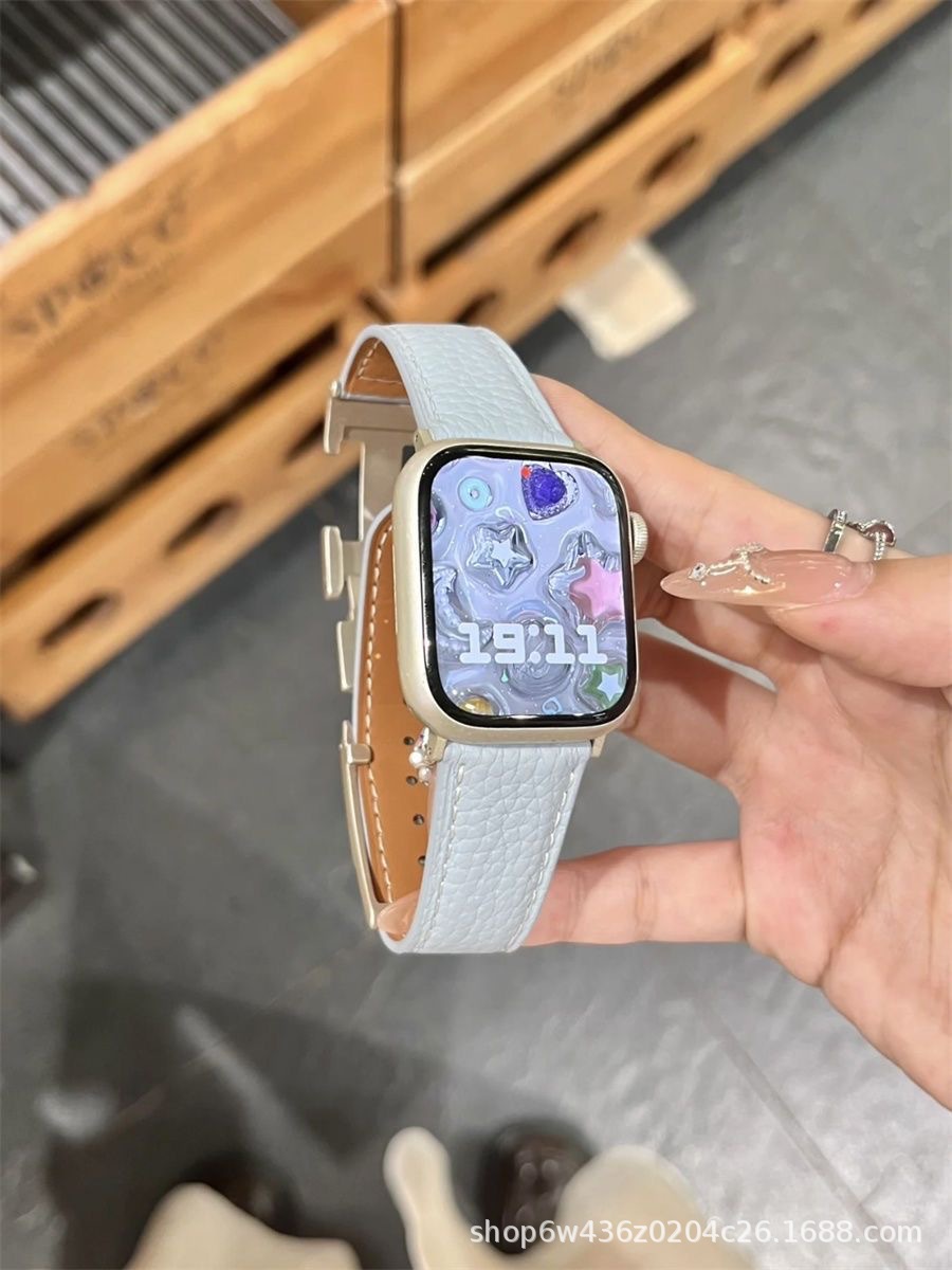 Cross-border Instagram compatible Apple Watch, Apple IWATC, litchi texture silicone leather strap S9 Comfort Ultra undefined