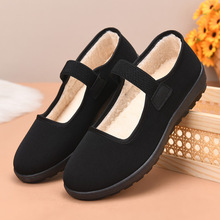 新款浅口2025冬季老北京布鞋女棉透气舞蹈平底服务员工作鞋黑棉鞋