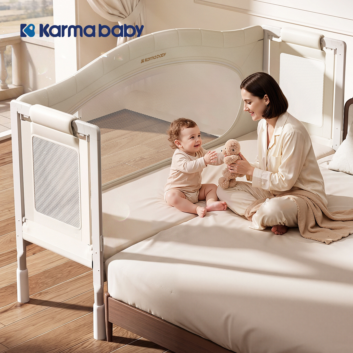 Kaman Iron Art Splicing Bed: Expandable next to the crib, suitable for adults to sleep in, foldable children's side bed, adjustable height