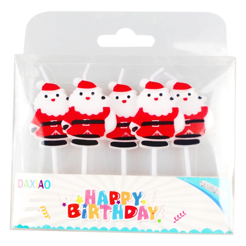 Pastel de cumpleaños transfronterizo velas de Navidad 5 traje de Santa Claus muñeco de nieve árbol decoración para hornear velas de cumpleaños