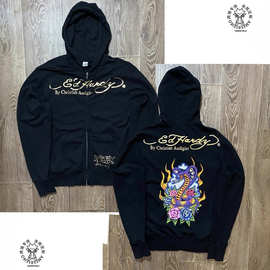 Oversized Hoodie男女Y2K哥特Christian Audigier Ed Hardy 拉链