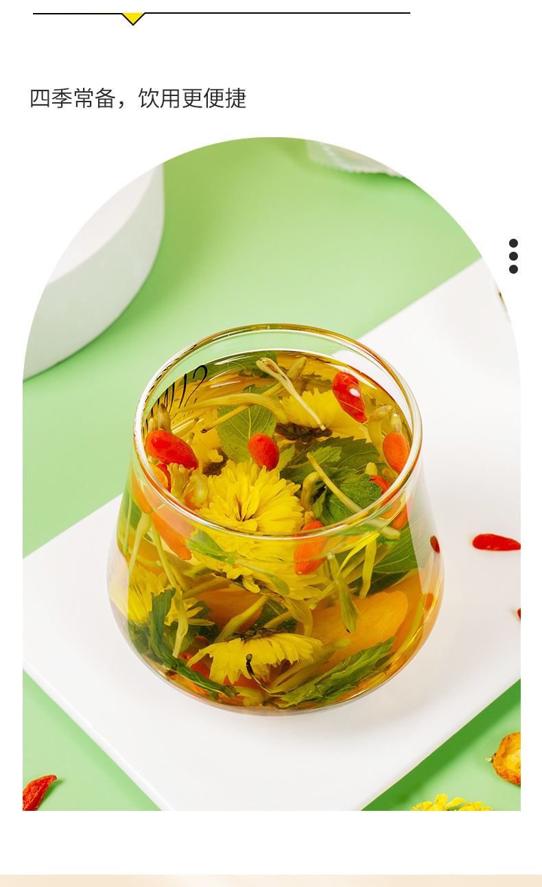 Honeysuckle Chrysanthemum Herbal Tea Blend with Dandelion Goji Berry Mint and Mulberry Leaf 100g Gift Box quality and texture