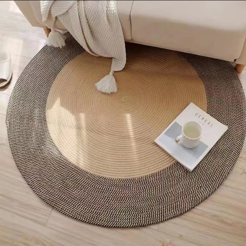 北欧客厅地毯茶几毯卧室地垫家用可洗沙发床边大面积圆形手工编织