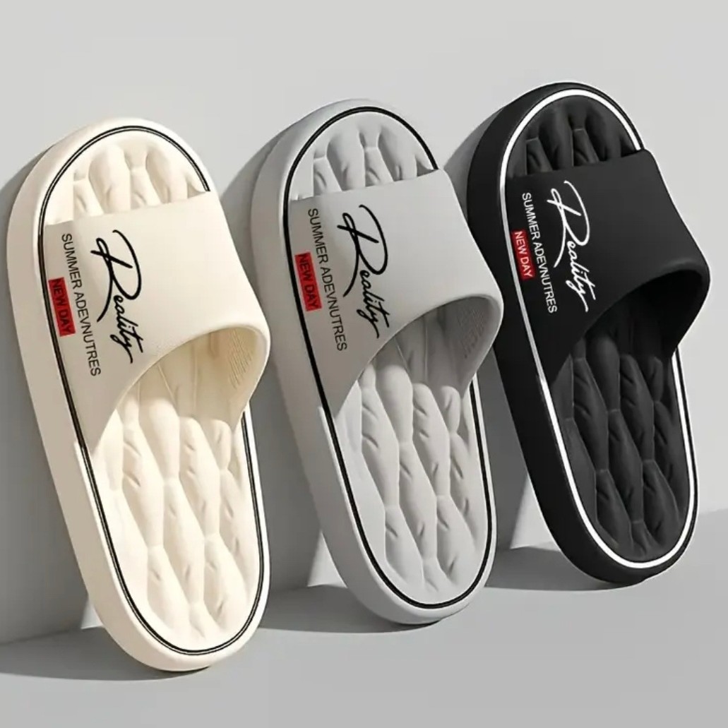 Nuevo 2026 sensación de mierda zapatillas de mujer verano antideslizante en el hogar impresión de fondo grueso zapatillas de hombre
