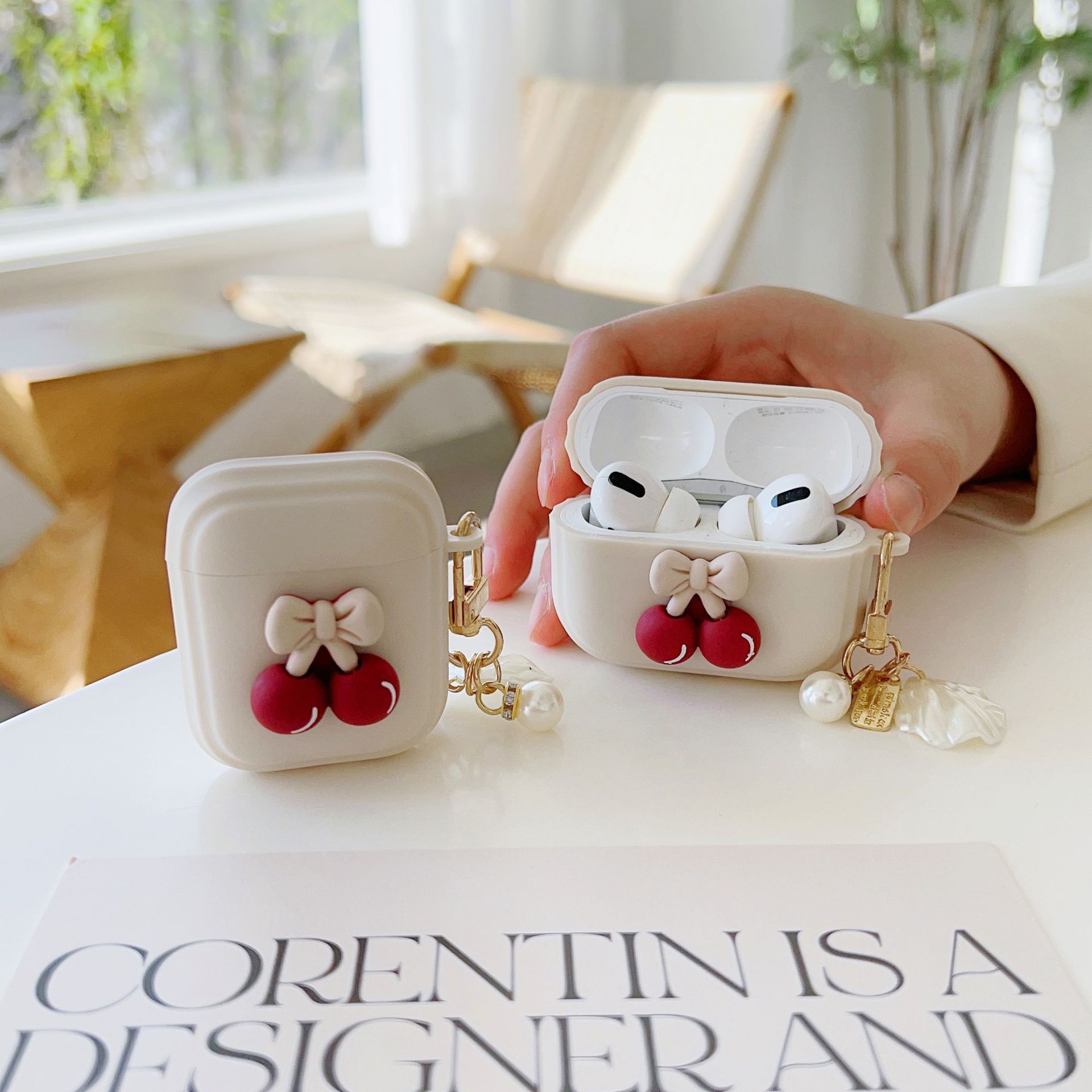 Ins creativo conchas de dibujos animados rojo cereza para Apple auriculares caso airpods4 generación auriculares cubierta protectora image 1