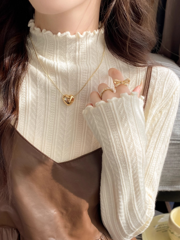 2025新款秋冬高级感内搭修身打底衫女半高领毛衣木耳边针织衫上衣|undefined