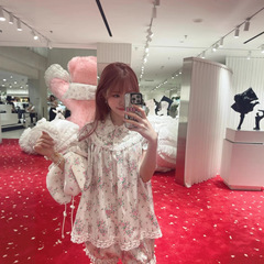 现货高品质设计师品牌SS家新款碎花睡衣蕾丝花边圆领宽松睡衣套装
