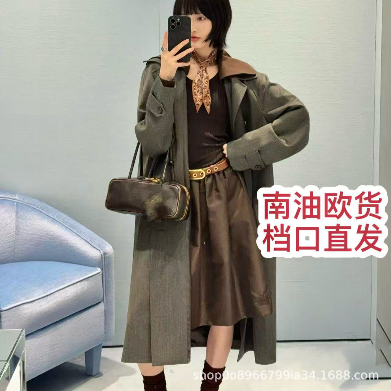 [Nanyou Rose High-End Women's Clothing] 25 New British Style Contrast Color Threaded Fabric Embroidered Lapel Long Suit Jacket