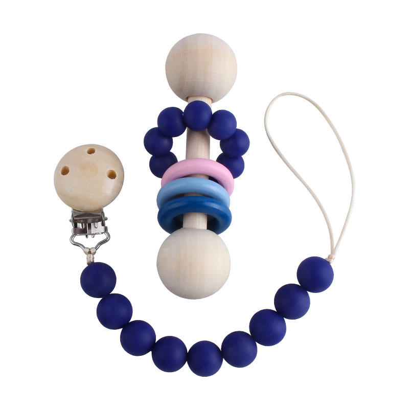 Creativo nuevo juguete de madera los niños mordedor bebé ejercicio interactivo agarre sonajero chupete silicona cadena traje