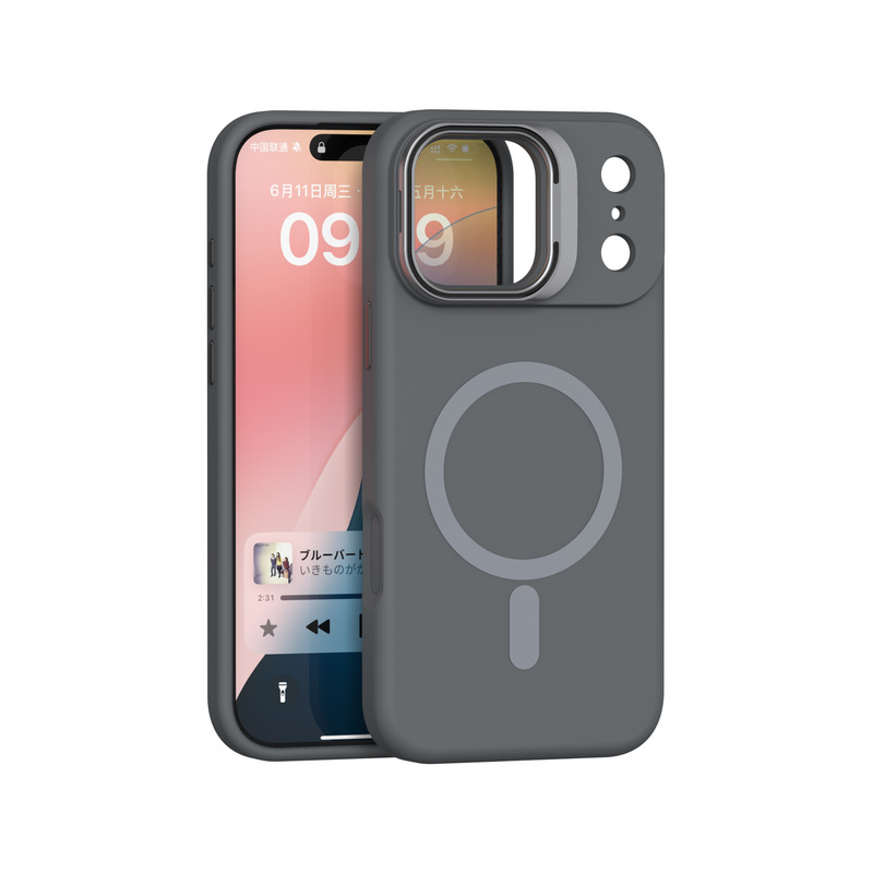 跨境适用iPhone17pm镜框支架丝印磁吸手机壳苹果16硅胶防摔保护套|undefined