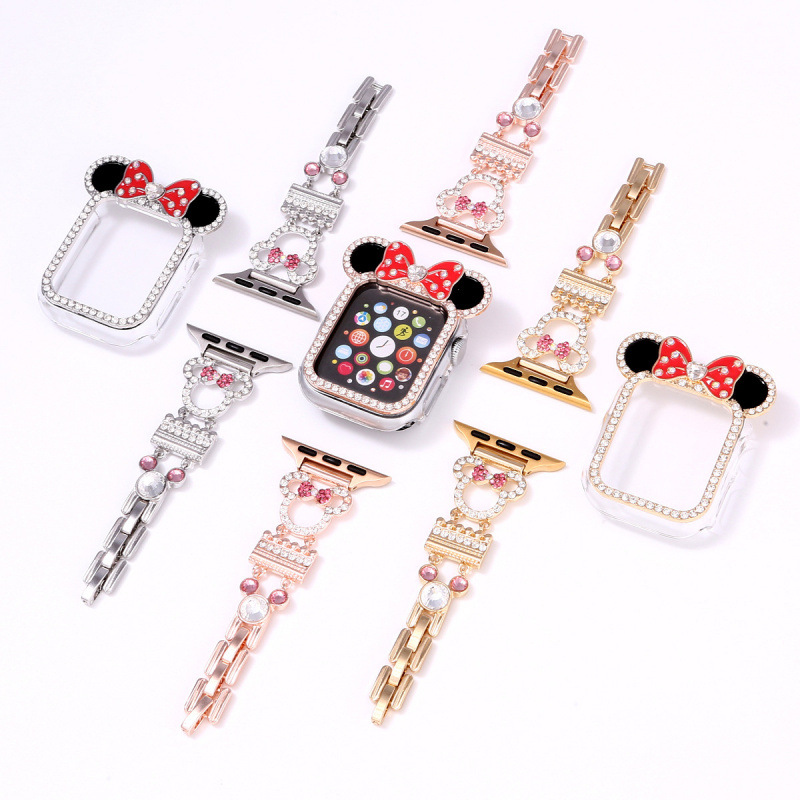 New Mickey Diamond Metal Strap for Apple Apple Watch Wristband Chain iwatch56789SE suit