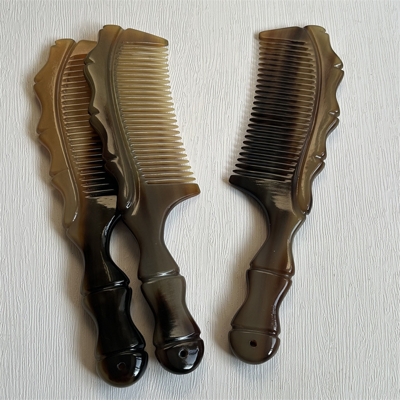 Horn Comb with Bamboo Joint Handle Hand Carved Fine Teeth Guasha Meridian Massage Comb 20cm key features