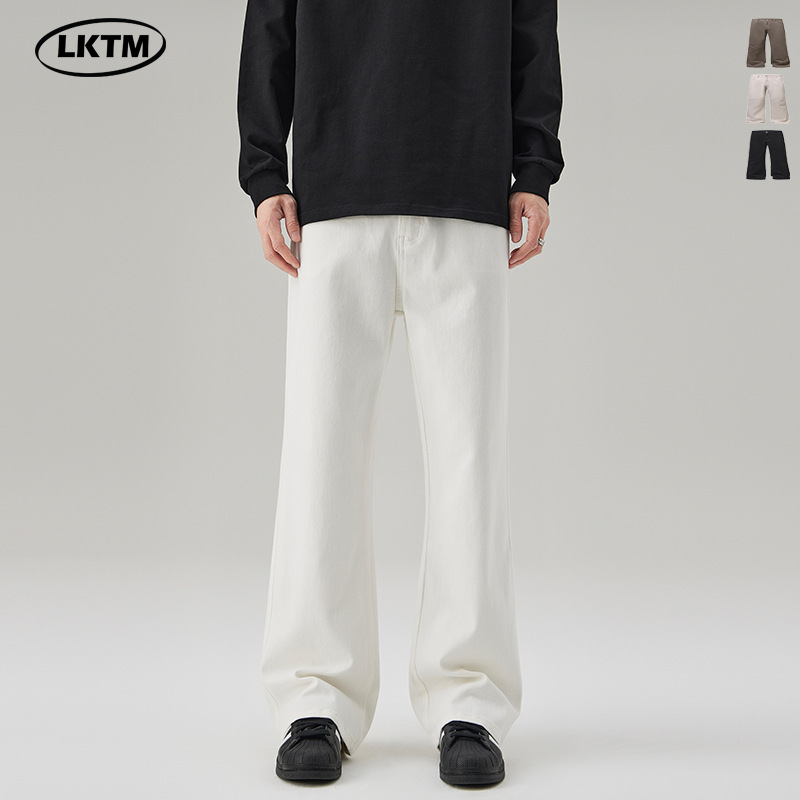 LKTM男装#新款白色高级感弹力微喇牛仔裤男女cleanfit痞帅拖地裤