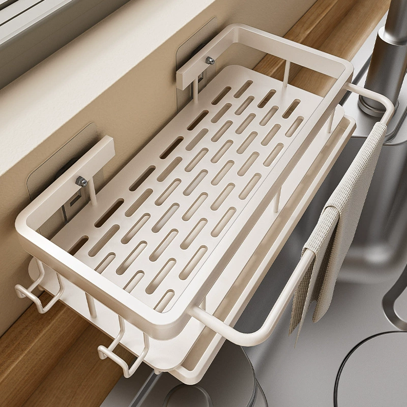 Rag kitchen storage rack free punching storage shelf wall -mounted seasoning rack home drain basket water tank artifact