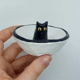 跨境新款树脂可爱幸运黑猫家具饰品摆件碗盘Lucky Black Cat Hand