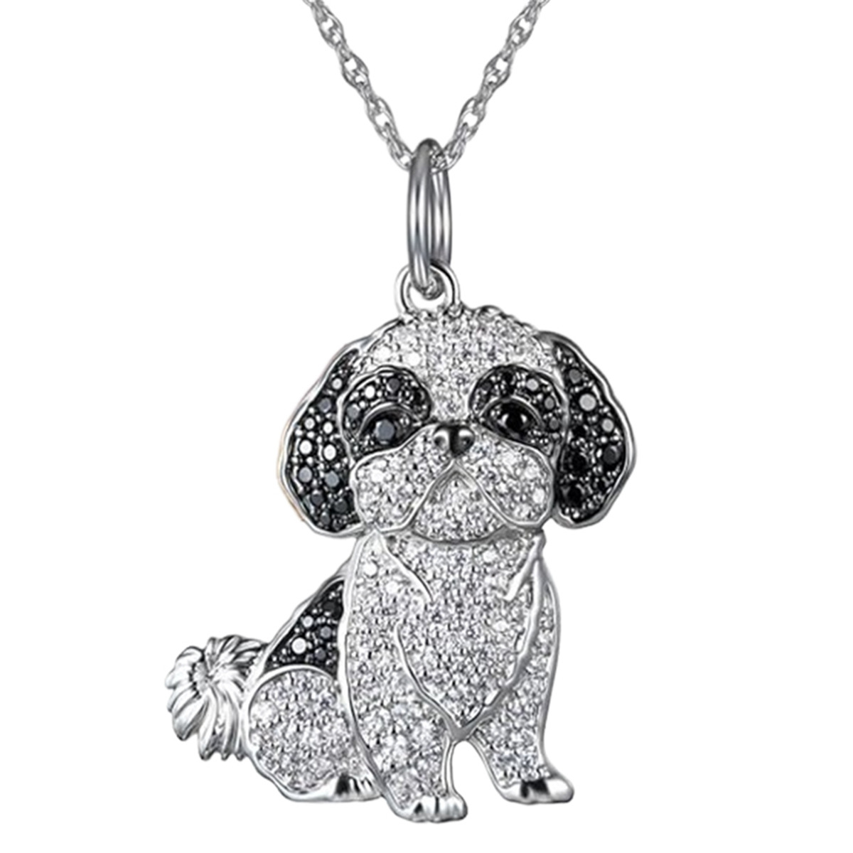 Zinc alloy Material Cute Dog Artificial Crystal Zinc Alloy Cable Chain Pendant Necklaces Wholesale