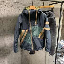 男士外套秋冬新款ins韩版设计感斜拉链连帽加厚保暖夹棉棉服棉衣