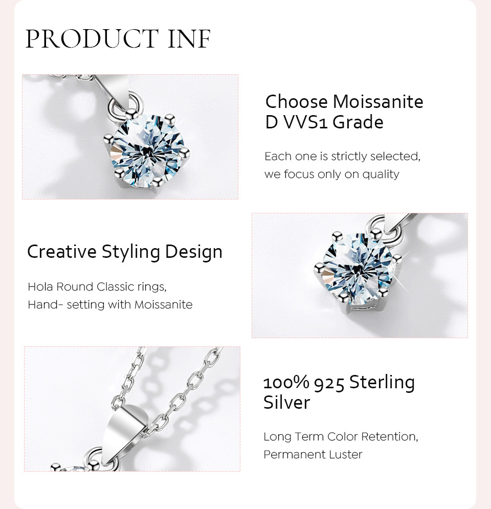 Classic Style Geometric Sterling Silver Moissanite Pendant Necklace In Bulk display picture 2
