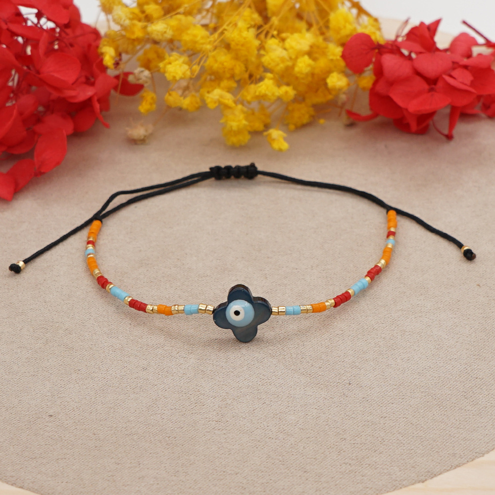 Simple natural shell lucky eyes rice beads handwoven colorful beaded braceletpicture4