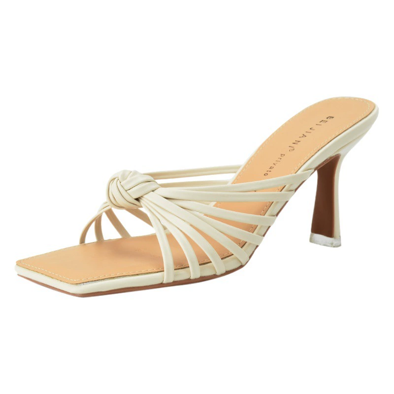 826-10 Французские ретро-сандалии для улицы с плетеными ремешками, средний каблук, квадратный носок, открытый носок, с вырезами, универсальные сандалии без застежек.