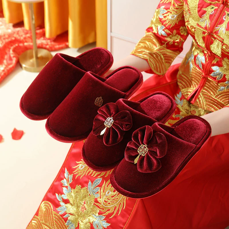 Тапочки Свадебные Праздничные Свадебные Красная Пара Летние Домашние Нескользящие Тапочки для Сопровождения жениха и невесты в помещении