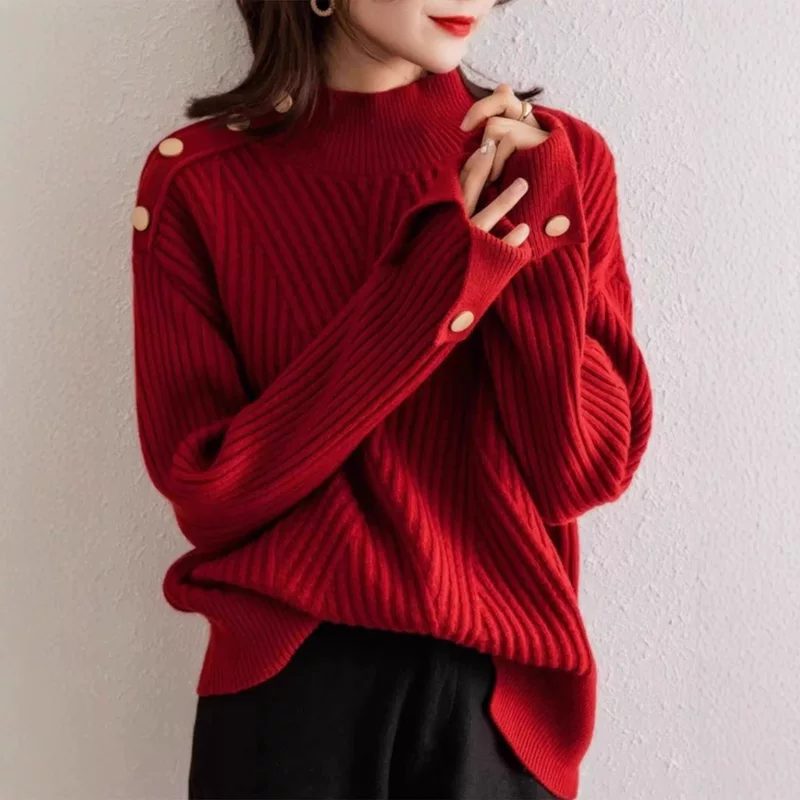 Red demi-season knitted sweater