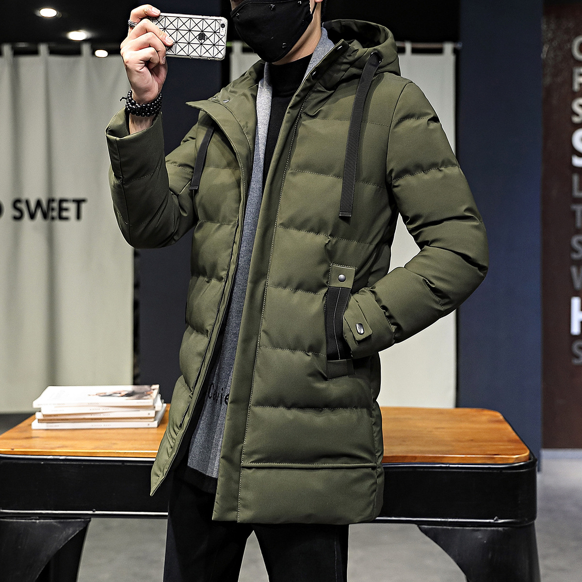 Hooded Thickened Cotton-padded Men's Medium And Long Cotton-padded Jacket Men's Large_viptrois.com