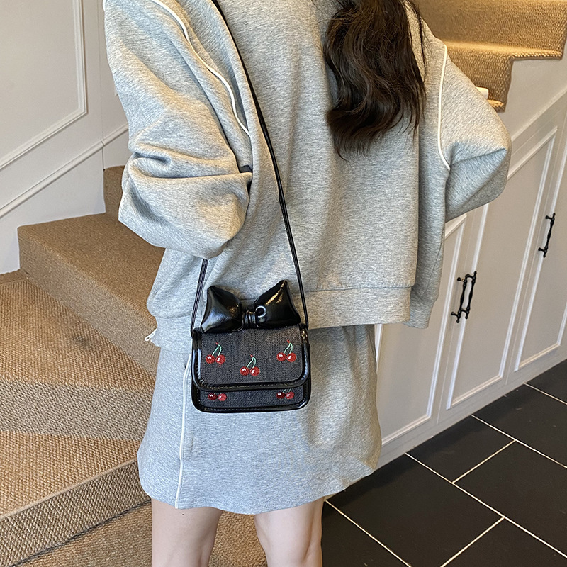 Bolsa de hombro coreana para niños y niñas, arco dulce, mini mochila para bebés, lindos pequeños accesorios para niños de cereza