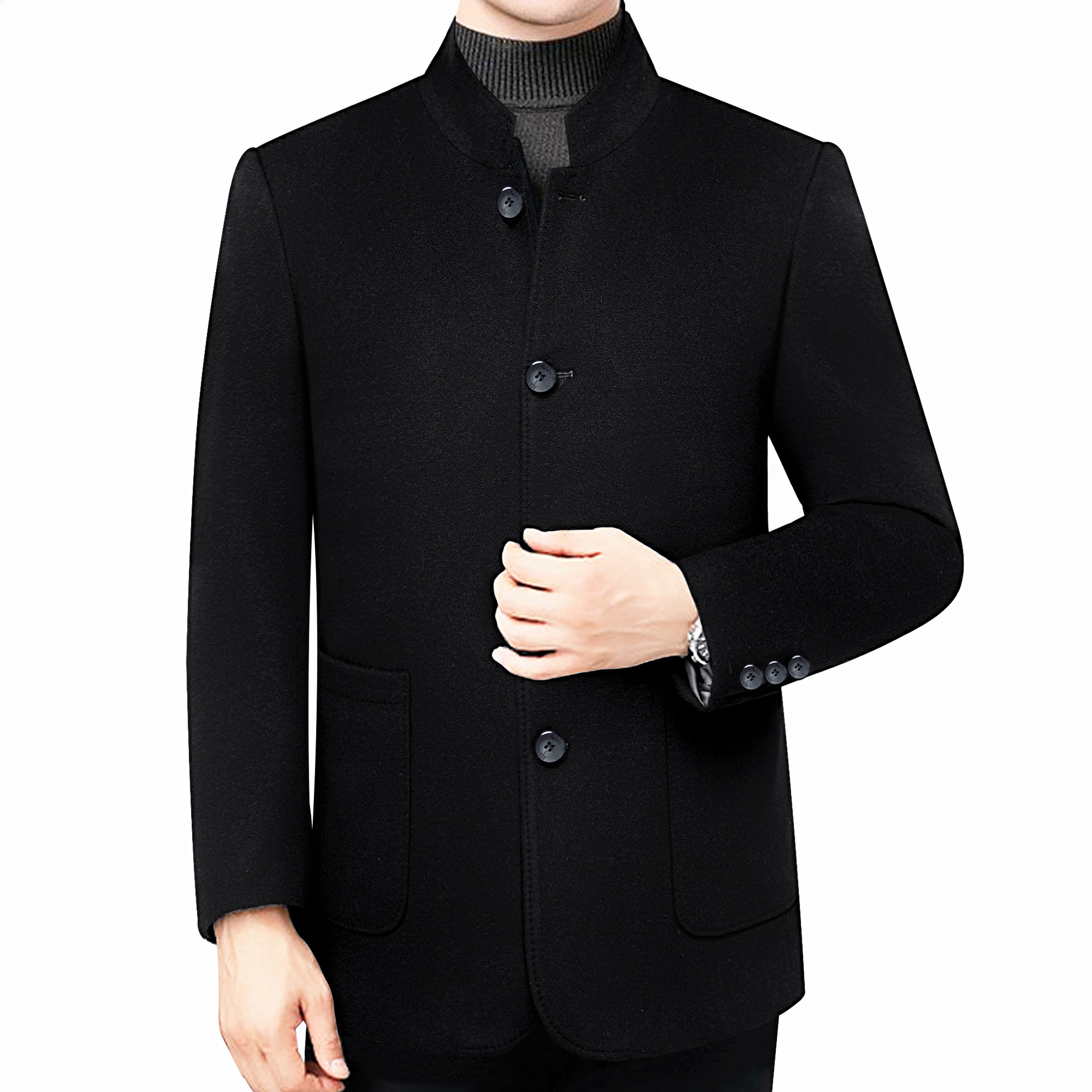 冬季毛呢大衣男休闲款羊毛呢中青年加棉加厚妮外套男士夹克呢大衣