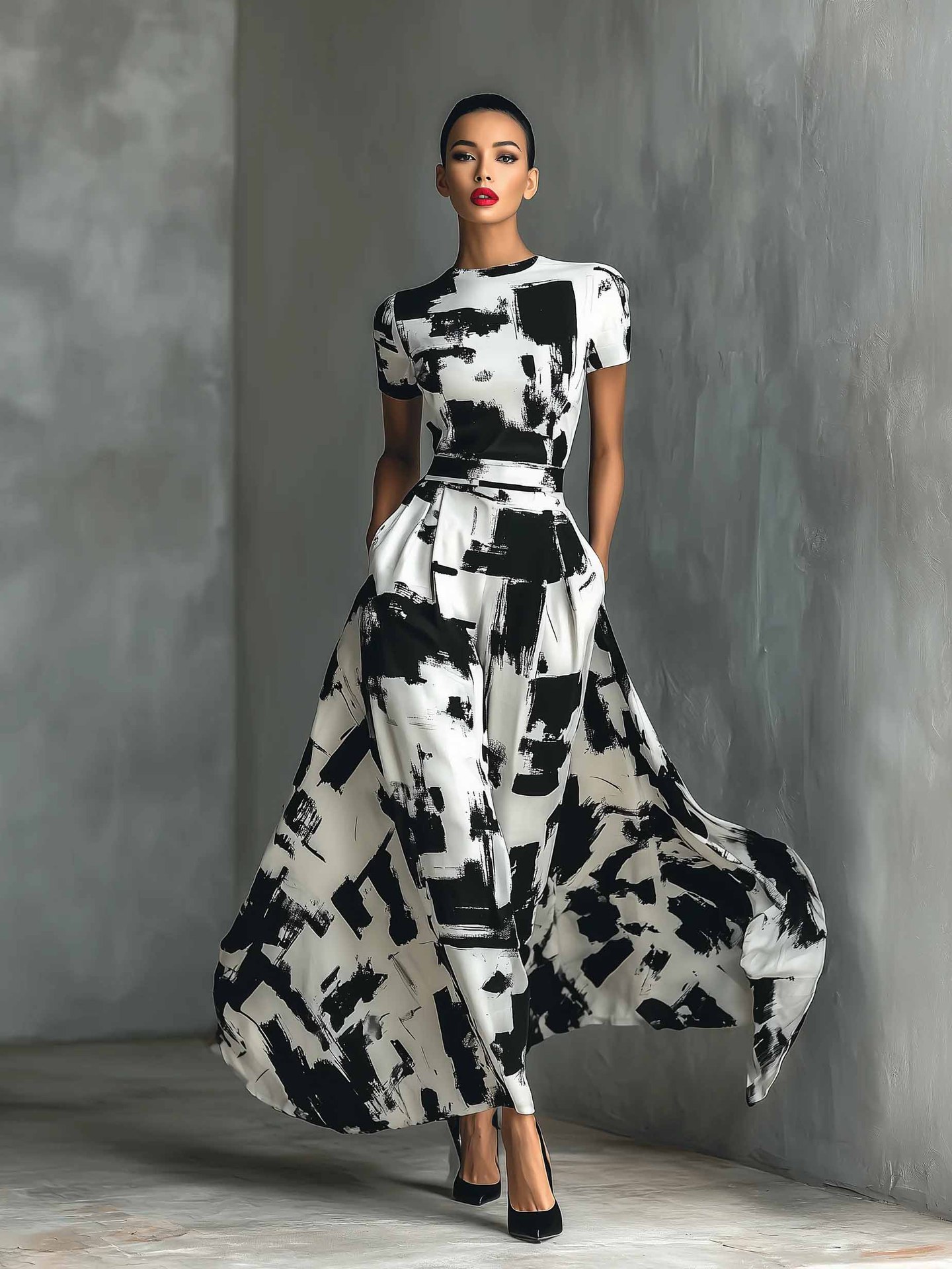 Geometrisches Freizeitkleid Mit Taschen Für Den Urlaub Damen_voghion.com