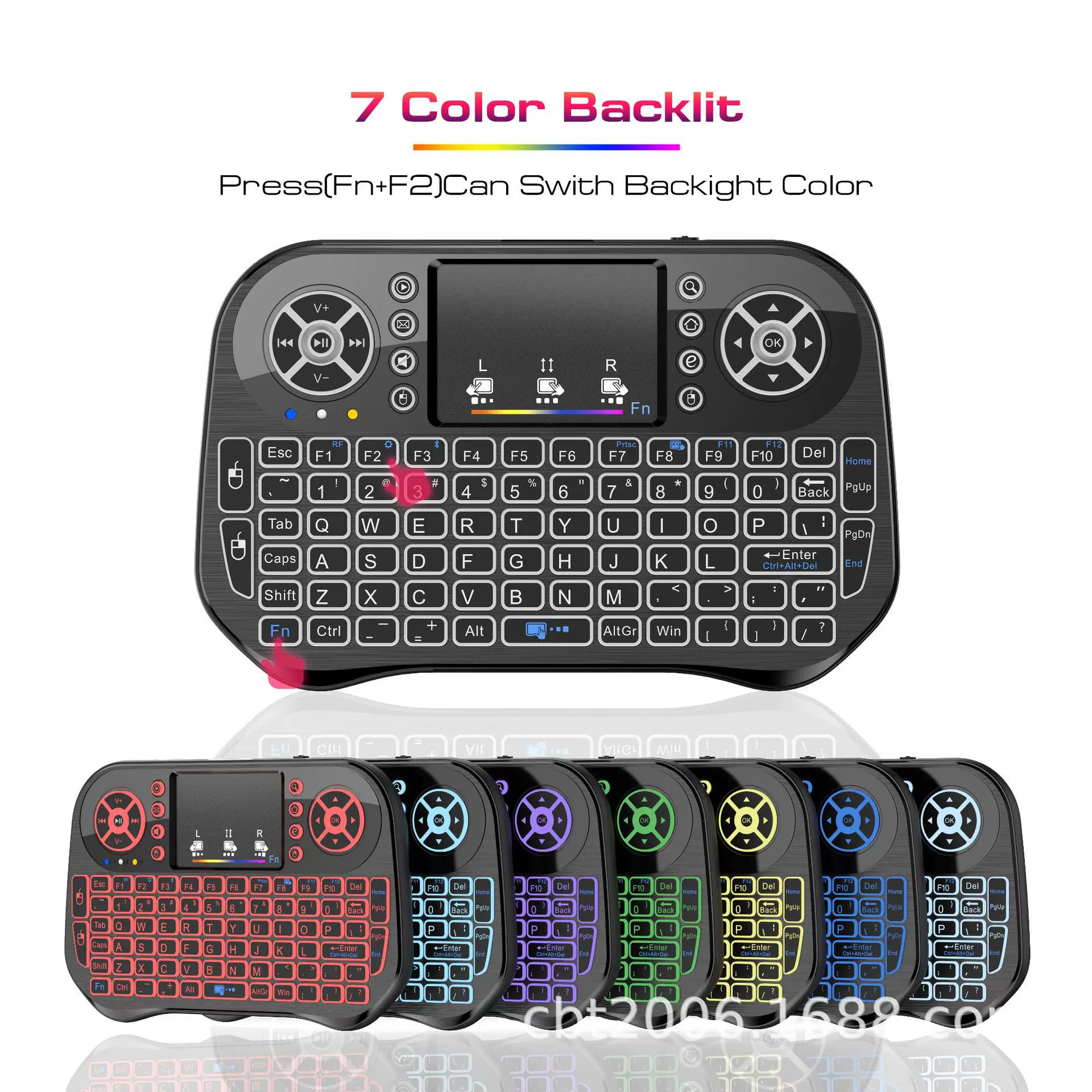 新品上市 i10迷你空中飞鼠智能多媒体七色炫彩背光键盘双模连接